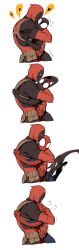 Rule 34 | 2boys, 4koma, belt, belt pouch, blank eyes, comic, couple, deadpool, deadpool (series), harness, head on another&#039;s shoulder, heart, highres, hug, kiss, klyntar, male focus, marvel, mask, multiple boys, muscular, pouch, profile, shishio (shishio5431), silent comic, simple background, sketch, speech bubble, spider-man, spider-man (series), sweat, symbiote, toned, venom (marvel), white background, yaoi
