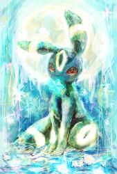 Rule 34 | animal focus, blue background, colored sclera, creatures (company), facial mark, flower, forehead mark, full body, full moon, game freak, gen 2 pokemon, highres, looking at viewer, moon, mouth hold, nintendo, no humans, pokemon, pokemon (creature), red eyes, red sclera, sitting, sketch, solo, star (symbol), tensaitou tou, umbreon, white flower