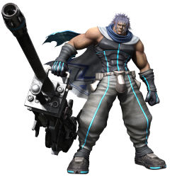 Rule 34 | 1990s (style), azul the cerulean, belt, boots, cape, dirge of cerberus final fantasy vii, final fantasy, final fantasy vii, gauntlets, gloves, highres, male focus, manly, official art, science fiction, short hair, spiked hair, standing, turtleneck, weapon