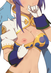 Rule 34 | 1girl, blue hair, bra, bra pull, breasts, clothes pull, female focus, head out of frame, highres, judith (tales), medium breasts, morisobo, nipples, one breast out, simple background, solo, tales of (series), tales of vesperia, underwear