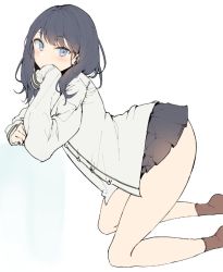 Rule 34 | 10s, ass, bad id, bad twitter id, bent over, black hair, black skirt, blue eyes, cardigan, gridman universe, long hair, long sleeves, looking at viewer, microskirt, pleated skirt, sabet (young ouo), school uniform, skirt, sleeves past wrists, ssss.gridman, sweater, takarada rikka, thighs, white cardigan, white sweater