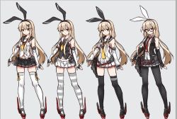 Rule 34 | 1girl, alternate costume, alternate hairstyle, animal ears, black gloves, black pantyhose, blonde hair, breasts, brown eyes, elbow gloves, fingerless gloves, glasses, gloves, headband, kantai collection, long hair, low twintails, multiple views, navel, necktie, pantyhose, pleated skirt, rabbit ears, red neckwear, rudder footwear, sailor collar, shimakaze (kancolle), shoes, sidelocks, skirt, sleeveless, small breasts, sparkle, striped clothes, striped thighhighs, terras, thighhighs, twintails, variations, vest, white gloves, white thighhighs, zettai ryouiki