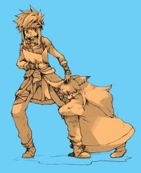 Rule 34 | 1girl, 2boys, androgynous, bad id, bad pixiv id, bag, blue background, feather hair ornament, feathers, hair ornament, headband, height difference, kisa co, leg hold, long hair, michibata 65, multiple boys, pants, paper bag, popoi (seiken densetsu 2), randi (seiken densetsu 2), robe, seiken densetsu, seiken densetsu 2, shopping bag, simple background, spiked hair, vambraces
