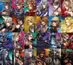 Rule 34 | 00s, 1980s (style), 1990s (style), armor, beard, blonde hair, blue eyes, brothers, brown eyes, brown hair, bartz klauser, cape, cecil harvey, cefca palazzo, cloud of darkness, cloud strife, dissidia final fantasy, emperor mateus, everyone, exdeath, facial hair, family, father and son, final fantasy, final fantasy i, final fantasy ii, final fantasy iii, final fantasy iv, final fantasy ix, final fantasy v, final fantasy vi, final fantasy vii, final fantasy viii, final fantasy x, final fantasy xii, firion, fur trim, gabranth, garland (ff1), golbez, grey hair, gunblade, headband, helmet, horns, jecht, jewelry, kuja, multiple boys, multiple girls, muscular, necklace, official art, oldschool, onion knight, orange eyes, red eyes, retro artstyle, sephiroth, shantotto, siblings, smile, spiked hair, squall leonhart, sword, tattoo, tidus, tina branford, topless, turtleneck, ultimecia, warrior of light (ff1), weapon, zidane tribal