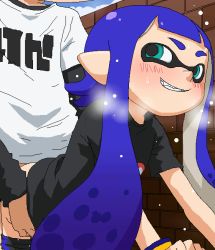 Rule 34 | 1boy, 1girl, blush, clothed sex, flat chest, hetero, inkling player character, mask, nintendo, pointy ears, splatoon (series), tentacle hair, tentacle sex, tentacles
