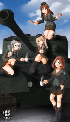Rule 34 | 3d background, 4girls, absurdres, azumi (girls und panzer), black panties, blonde hair, blue eyes, blush, boots, breasts, brown eyes, brown hair, cleavage, closed mouth, cup, dated, day, girls und panzer, glasses, groin, hat, highres, holding, holding cup, large breasts, long hair, looking at viewer, megadeko, megumi (girls und panzer), military, military uniform, military vehicle, motor vehicle, multiple girls, open mouth, outdoors, panties, pantyshot, plate, red panties, rumi (girls und panzer), selection university military uniform, shimada arisu, short hair, sitting, skirt, sky, smile, tank, underwear, uniform, upskirt