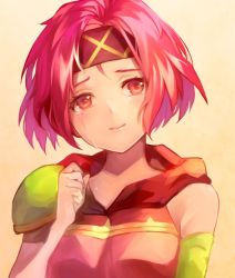 Rule 34 | 1girl, closed mouth, crying, crying with eyes open, fire emblem, fire emblem: the sacred stones, headband, jurge, neimi (fire emblem), nintendo, pink eyes, pink hair, short hair, simple background, solo, tears, upper body