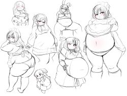 Rule 34 | 1girl, absurdres, belly, blush, breasts, fat, highres, medium breasts, monochrome, obese, sakuran watanabe, smile, standing, thick thighs, thighs