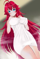 Rule 34 | 1girl, aruman, blue eyes, breasts, closed mouth, covered erect nipples, female focus, high school dxd, large breasts, long hair, red hair, rias gremory, source request