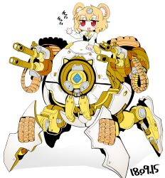 Rule 34 | 1girl, animal ears, black vest, blonde hair, blush, commentary request, cookie (touhou), dated, gun, hammond (overwatch), highres, machine gun, mecha, medium bangs, mouse ears, mouse girl, nazrin, nyon (cookie), open mouth, overwatch, overwatch 1, red eyes, robot, shirt, short hair, simple background, smile, solo, tetugakuzonbi, touhou, translation request, upper body, vest, weapon, white background, white shirt, wrecking ball (overwatch)