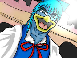 Rule 34 | blue hair, cirno, jpeg artifacts, king dedede, kirby (series), open mouth, parody, touhou