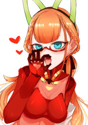 Rule 34 | 1girl, andou inari, blue eyes, breasts, choumi wuti (xueye fanmang zhong), glasses, heart, highres, joints, nude, oral invitation, orange hair, robot ears, robot joints, solo, upper body, virtual youtuber, vr link