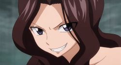 Rule 34 | 1girl, animated, animated gif, breasts, brown hair, cana alberona, cleavage, fairy tail, huge breasts, large breasts, long hair, lowres, purple eyes, solo, tattoo, underboob