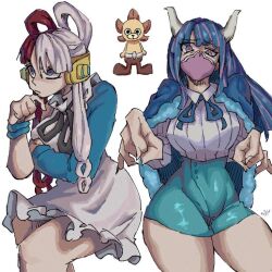 Rule 34 | dress, horns, kanikanipan3740, minidress, multicolored hair, one piece, thick thighs, thighs, two-tone hair, ulti (one piece), uta (one piece), white dress