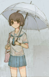 Rule 34 | 1girl, rain, school uniform, serafuku, solo, umbrella