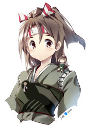 Rule 34 | 10s, 2girls, artist name, bad id, bad pixiv id, blush, brown eyes, brown hair, chibi, cofepig, dated, fairy (kancolle), hachimaki, hair ribbon, headband, japanese clothes, kantai collection, multiple girls, muneate, personification, pilot, ribbon, scarf, signature, smile, tenzan (kancolle), zuihou (kancolle)