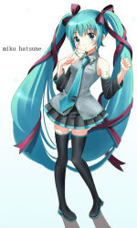 Rule 34 | bad id, bad pixiv id, blue eyes, blue hair, blush, detached sleeves, hatsune miku, kahama youko, long hair, necktie, skirt, solo, thighhighs, twintails, vocaloid