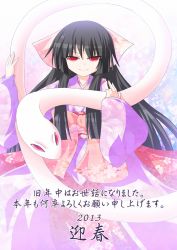 Rule 34 | 10s, 1girl, 2013, black hair, chinese zodiac, dated, hair ribbon, japanese clothes, kagerou (kers), kers, kimono, long hair, new year, original, red eyes, ribbon, smile, snake, snake (chinese zodiac), solo, translation request, very long hair