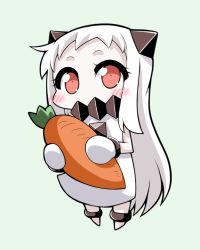 Rule 34 | 10s, abyssal ship, ankle cuffs, blush stickers, carrot, colorized, covering own mouth, horns, kantai collection, long hair, looking up, northern ocean princess, orange eyes, solo, very long hair, yamato nadeshiko