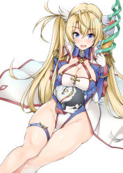 Rule 34 | 1girl, blonde hair, blue eyes, bradamante (fate), bradamante (second ascension) (fate), braid, breasts, cleavage, elbow gloves, epaulettes, fate/grand order, fate (series), gloves, hands on own hips, highres, hippogriff, large breasts, leotard, long hair, looking at viewer, millipen (medium), polearm, sezok, sitting, solo, stuffed animal, stuffed toy, traditional media, twintails, weapon