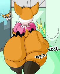Rule 34 | 1girl, :o, absurdres, aggressive retsuko, animal ears, ass, clothes, female focus, furry, highres, horns, huge ass, looking back, masterj291, open mouth, slapping, solo, surprised, thighhighs, tsunoda (aggretsuko), walking
