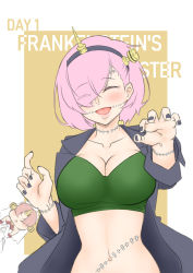 Rule 34 | 2girls, cosplay, english text, fate/grand order, fate (series), frankenstein&#039;s monster (fate), hair over one eye, mash kyrielight, multiple girls, pink hair, ryoumirul, scar