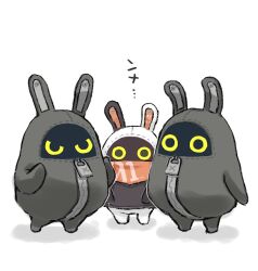 animal_ears az79709363 bangboo_(zenless_zone_zero) commentary_request eous_(zenless_zone_zero) no_humans rabbit_ears simple_background standing translation_request white_background yellow_eyes zenless_zone_zero zipper_pull_tab