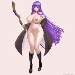 Rule 34 | 1girl, absurdres, breasts, cleft of venus, dragonista, fern (sousou no frieren), full body, highres, huge breasts, looking at viewer, nipples, pussy, solo, standing