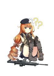 Rule 34 | 1girl, :o, ?, ??, arx-160 (girls&#039; frontline), bandaid, beret, black gloves, black thighhighs, boots, bow, cartridge, chestnut mouth, drill hair, eyebrows, female focus, full body, girls&#039; frontline, gloves, gun, hair bow, hair ribbon, hand on own chest, hat, holster, jitome, looking away, magazine (weapon), official art, open mouth, orange hair, personification, pleated skirt, ribbon, sitting, skirt, sky-freedom, solo, strap, sweat, thigh holster, thighhighs, torn clothes, torn thighhighs, transparent background, twin drills, uniform, weapon