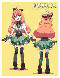 Rule 34 | 1girl, alternate hair length, alternate hairstyle, android, boots, bow, gloves, green eyes, highres, joints, long hair, orange hair, penny polendina, ribbon, robot joints, rwby, skirt, spoilers, thigh boots, thighhighs
