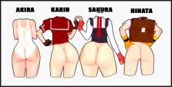 Rule 34 | 4girls, ass, justice gakuen, kanzuki karin, kasugano sakura, kazama akira, multiple girls, no panties, no pants, street fighter, wakaba hinata