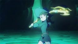 Rule 34 | 10s, 1girl, animated, axe, brown hair, kagari atsuko, little witch academia, weapon, witch hat