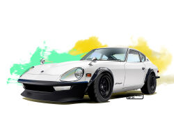 artist_name car commentary_request highres motor_vehicle nimbus_goldbrum nissan nissan_fairlady_z no_humans original tire vehicle_focus white_car