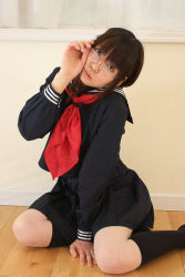Rule 34 | cosplay, glasses, ichigo 100 percent, kneehighs, photo (medium), school uniform, serafuku, setsuki, socks, toujou aya
