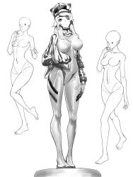 Rule 34 | 1girl, alternate hair length, alternate hairstyle, artist request, bodysuit, breasts, evangelion: 3.0 you can (not) redo, eyepatch, full body, greyscale, hand in pocket, hat, highres, jacket, large breasts, long hair, long sleeves, looking at viewer, monochrome, neon genesis evangelion, plugsuit, rebuild of evangelion, shiny clothes, simple background, sketch, solo, souryuu asuka langley, standing, track jacket, very long hair, wide hips, zoom layer