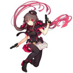 Rule 34 | 1girl, belt, black footwear, black hair, black thighhighs, boots, breasts, dual wielding, full body, girls&#039; frontline, glock, glock 17 (girls&#039; frontline), gradient hair, hat, high heel boots, high heels, holding, large breasts, long hair, low twintails, multicolored hair, necktie, official art, parted lips, pink eyes, pink hair, pleated skirt, rain lan, skirt, solo, suspender skirt, suspenders, thighhighs, transparent background, twintails, white skirt