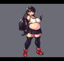 Rule 34 | 1girl, breasts, commentary request, commission, covered erect nipples, final fantasy, large breasts, long hair, low-tied long hair, pixel art, plump, skeb commission, solo, thick thighs, thighs, tifa lockhart, yumura kino