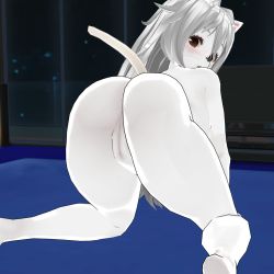 Rule 34 | 1girl, 3d, 3d custom maid, artist request, ass, brown eyes, cat, female focus, furry, furry female, indoors, long hair, mimosa211, nude, pussy, solo, white hair