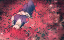 Rule 34 | 1girl, bad id, bad pixiv id, breasts, cleavage, collarbone, closed eyes, flower, knee up, large breasts, lying, on back, onozuka komachi, red hair, sketch, sleeping, solo, spider lily, touhou, yurinotubomi