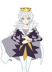 Rule 34 | 00s, 1boy, alternate costume, ballet, cape, crown, formal, looking at viewer, male focus, miming, mytho (princess tutu), pantyhose, parted lips, princess tutu, regain, simple background, solo, standing, translated, white background, white hair, yellow eyes