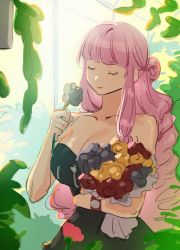 Rule 34 | 1girl, bare shoulders, breasts, closed eyes, large breasts, one piece, perona, pink hair, solo