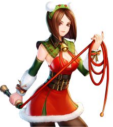 Rule 34 | bell, belt, breasts, brown hair, christmas, cleavage, holding, holding whip, lips, nail polish, official art, pantyhose, short hair, the king of fighters, whip, whip (kof)