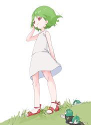 Rule 34 | 4girls, aged down, antennae, black cape, cape, closed mouth, full body, grass, green eyes, green hair, highres, kazami yuuka, mini person, minigirl, multiple girls, outdoors, red eyes, red footwear, shirt, short hair, simple background, skirt, smile, solo focus, standing, tohoyuukarin, touhou, white background, white shirt, white skirt, wriggle nightbug