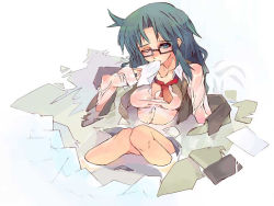 Rule 34 | 00s, 1girl, bad id, bad pixiv id, glasses, mouth hold, read or die, solo, wallpaper, wet, wet clothes, yomiko readman