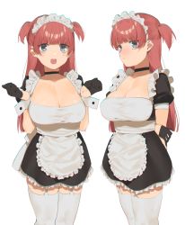 Rule 34 | 1girl, 2l (2lsize), apron, bad id, bad twitter id, black gloves, blush, breasts, choker, closed mouth, commentary request, dress, frilled dress, frills, garter straps, gloves, grey eyes, half gloves, highres, large breasts, long hair, maid, maid headdress, multiple views, open mouth, original, puffy short sleeves, puffy sleeves, red hair, short sleeves, siblings, sisters, thighhighs, waist apron, white apron, white background, white thighhighs, wrist cuffs