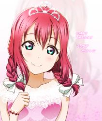 Rule 34 | 1girl, alternate hairstyle, anibache, aqua eyes, bracelet, braid, character name, clenched hand, collarbone, commentary request, dated, hair ribbon, hand on own chest, happy birthday, jewelry, kurosawa ruby, lace, looking at viewer, love live!, love live! school idol festival, love live! sunshine!!, medium hair, red hair, ribbon, smile, solo, tiara, twin braids, upper body, white ribbon, zoom layer