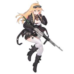 Rule 34 | 1girl, ahoge, alternate costume, arm up, automatic rifle, bad link, belt, black footwear, black gloves, black jacket, black skirt, blonde hair, blush, boots, breasts, brown scarf, browning automatic rifle, cleavage, closed mouth, fingerless gloves, full body, girls&#039; frontline, gloves, gun, high heel boots, high heels, jacket, large breasts, light machine gun, long hair, long sleeves, m1918 (girls&#039; frontline), m1918 (mod3) (girls&#039; frontline), m1918 bar, machine gun, mod3 (girls&#039; frontline), official alternate costume, official art, rifle, scarf, scope, skirt, squad automatic weapon, strap, suisai (suisao), thighhighs, thighhighs under boots, thighs, transparent background, trigger discipline, weapon, white thighhighs, yellow eyes