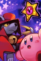 Rule 34 | 2boys, bell, blush stickers, cape, dark nebula, daroach, hat, hungry clicker, kirby, kirby (series), kirby squeak squad, looking up, mouse (animal), multiple boys, nintendo, no humans, open mouth, red cape, red hat, star (symbol), top hat