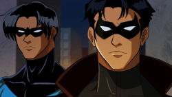 Rule 34 | 2boys, batman (series), black hair, bodysuit, brothers, city, dc comics, dick grayson, domino mask, family, frown, jacket, jason todd, leather, leather jacket, male focus, mask, multiple boys, nightwing, osomo (hachilow), red hood (dc), siblings