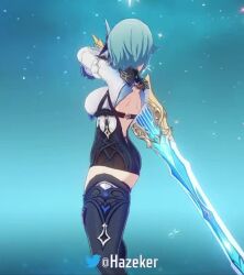 Rule 34 | 1girl, 3d, animated, ass, curvy, eula (genshin impact), genshin impact, greatsword, hazeker, holding, holding weapon, huge ass, leotard, long sleeves, lowres, multiple views, solo, standing, sword, tagme, thick thighs, thighs, turnaround, video, weapon, wide hips